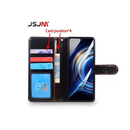 Galaxy Z Fold 7 - JSJM Book Leather Case With Card Holder + ZIP Wallet with Front Cover Glass For Galaxy Z Fold 7 (5G) ( Design - 119 )