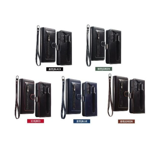 Galaxy Z Fold 7 - JSJM Book Leather Case With Card Holder + ZIP Wallet with Front Cover Glass For Galaxy Z Fold 7 (5G) ( Design - 119 )