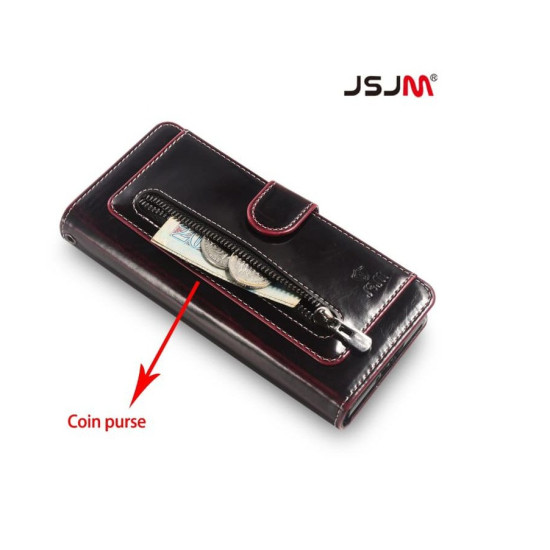 Galaxy Z Fold 7 - JSJM Book Leather Case With Card Holder + ZIP Wallet with Front Cover Glass For Galaxy Z Fold 7 (5G) ( Design - 119 )