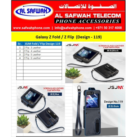 (Design-119) JSJM Book Case With Stylush pen Leather Case with Front Cover Glass