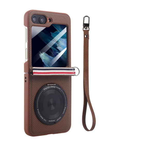 Galaxy Z FLIP 6 - JSJM Book Case With Card Holder + Mag Safe + Stand Case with Front Cover Glass ( Design - 120 )