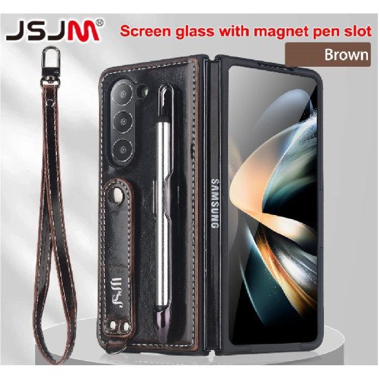 Case For Galaxy Z Fold 3 Grip with Stand Case with Front Cover Glass  ( Design - 126 )