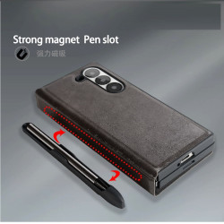 Case For Galaxy Z Fold 6 - Galaxy Z Fold 6 Leather Case + Front Glass + Magnetic Pen + Wallet ( Design - 131 )