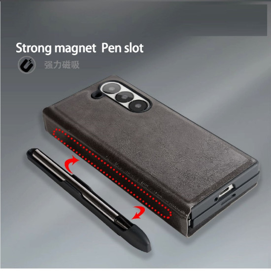 Case For Galaxy Z Fold 6 - Galaxy Z Fold 6 Leather Case + Front Glass + Magnetic Pen + Wallet ( Design - 131 )