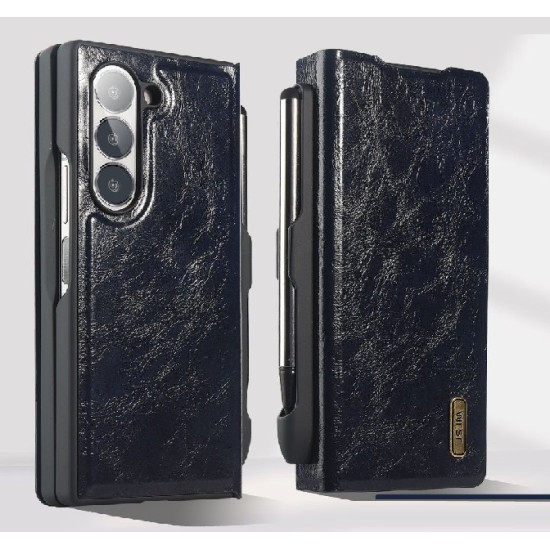 Case For Galaxy Z Fold 6 - Galaxy Z Fold 6 Leather Case + Front Glass + Magnetic Pen + Wallet ( Design - 131 )