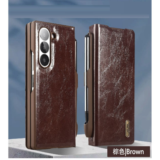 Case For Galaxy Z Fold 6 - Galaxy Z Fold 6 Leather Case + Front Glass + Magnetic Pen + Wallet ( Design - 131 )