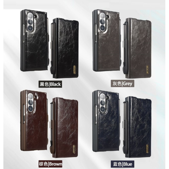 Case For Galaxy Z Fold 6 - Galaxy Z Fold 6 Leather Case + Front Glass + Magnetic Pen + Wallet ( Design - 131 )