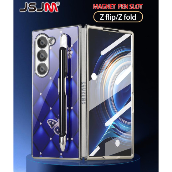 Galaxy Z Fold 3 with Magnetic Pen - JSJM Back Case With Magnetic Plating Protective Cover with Front Cover Glass ( Design - 133 )