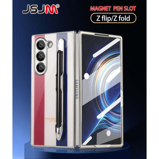 Galaxy Z Fold 3 with Magnetic Pen - JSJM Back Case With Magnetic Plating Protective Cover with Front Cover Glass ( Design - 133 )