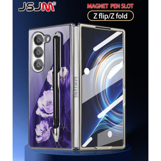 Galaxy Z Fold 3 with Magnetic Pen - JSJM Back Case With Magnetic Plating Protective Cover with Front Cover Glass ( Design - 133 )