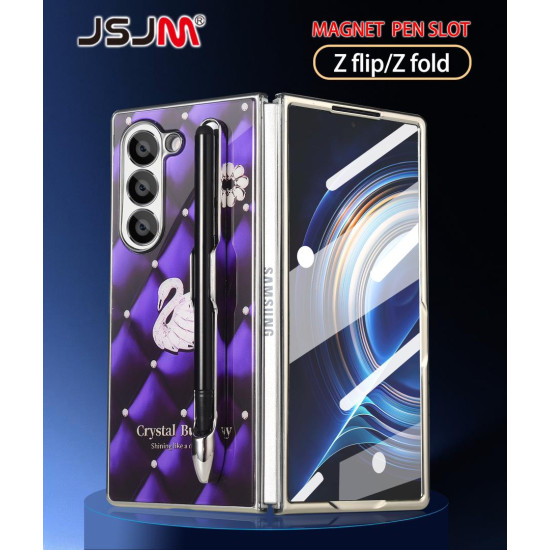 Galaxy Z Fold 3 with Magnetic Pen - JSJM Back Case With Magnetic Plating Protective Cover with Front Cover Glass ( Design - 133 )