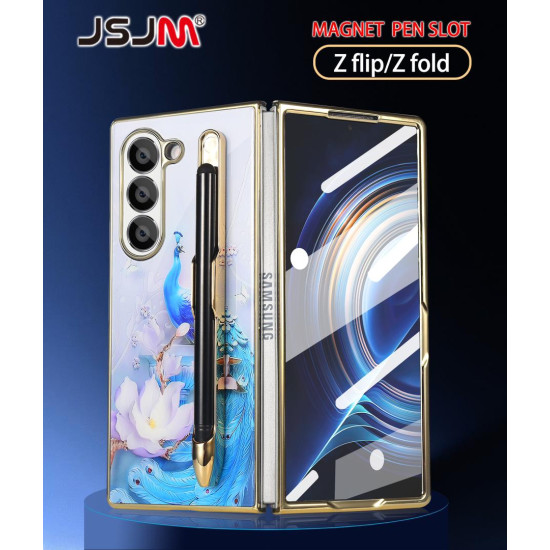 Galaxy Z Fold 3 with Magnetic Pen - JSJM Back Case With Magnetic Plating Protective Cover with Front Cover Glass ( Design - 133 )
