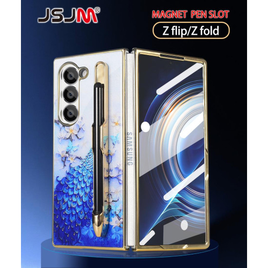 Galaxy Z Fold 3 with Magnetic Pen - JSJM Back Case With Magnetic Plating Protective Cover with Front Cover Glass ( Design - 133 )