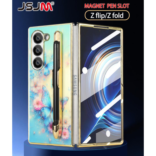 Galaxy Z Fold 3 with Magnetic Pen - JSJM Back Case With Magnetic Plating Protective Cover with Front Cover Glass ( Design - 133 )