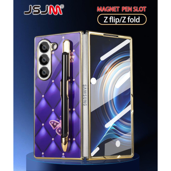 Galaxy Z Fold 3 with Magnetic Pen - JSJM Back Case With Magnetic Plating Protective Cover with Front Cover Glass ( Design - 133 )