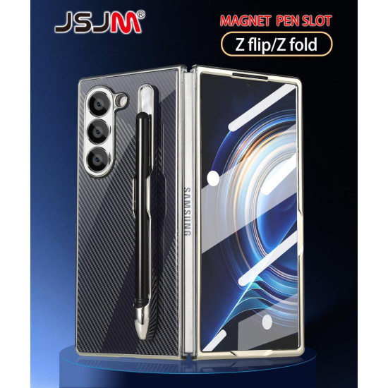 Galaxy Z Fold 3 with Magnetic Pen - JSJM Back Case With Magnetic Plating Protective Cover with Front Cover Glass ( Design - 133 )