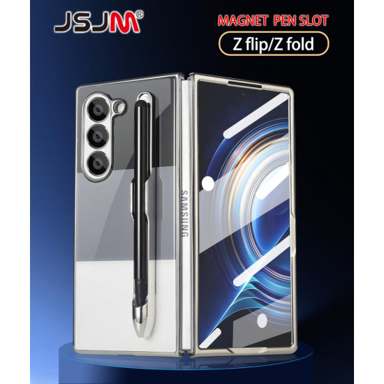 Galaxy Z Fold 3 with Magnetic Pen - JSJM Back Case With Magnetic Plating Protective Cover with Front Cover Glass ( Design - 133 )