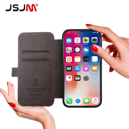Case For iPhone 15 Pro JSJM Leather Flip Case With Card Holder For Apple iPhone 15 Pro ( Design - 82 )