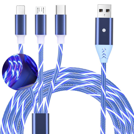 NUMBFISH - 3 in 1 Fast Charging Cable,Light-up Multi Charger Cable with LED Light 
