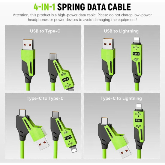NUMBFISH - 4-in-1 USB C Cable, Multi Charger Cable With Breathing Light, Fast Charging With Spring Wire