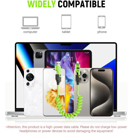 NUMBFISH - 4-in-1 USB C Cable, Multi Charger Cable With Breathing Light, Fast Charging With Spring Wire
