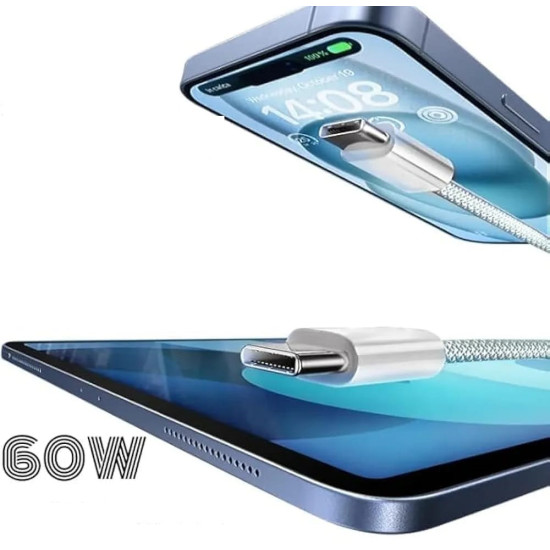 NUMBFISH - USB C Cable 1 Meter 60 Watts Type C Fast Charging Cable, Type C to Type C Cable (White)