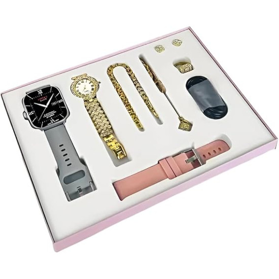 King Watch - A58 Plus Smart Watch Series with Women's Diamond Jewellery Set, Bluetooth Call, Sleep and 3 Pair Straps